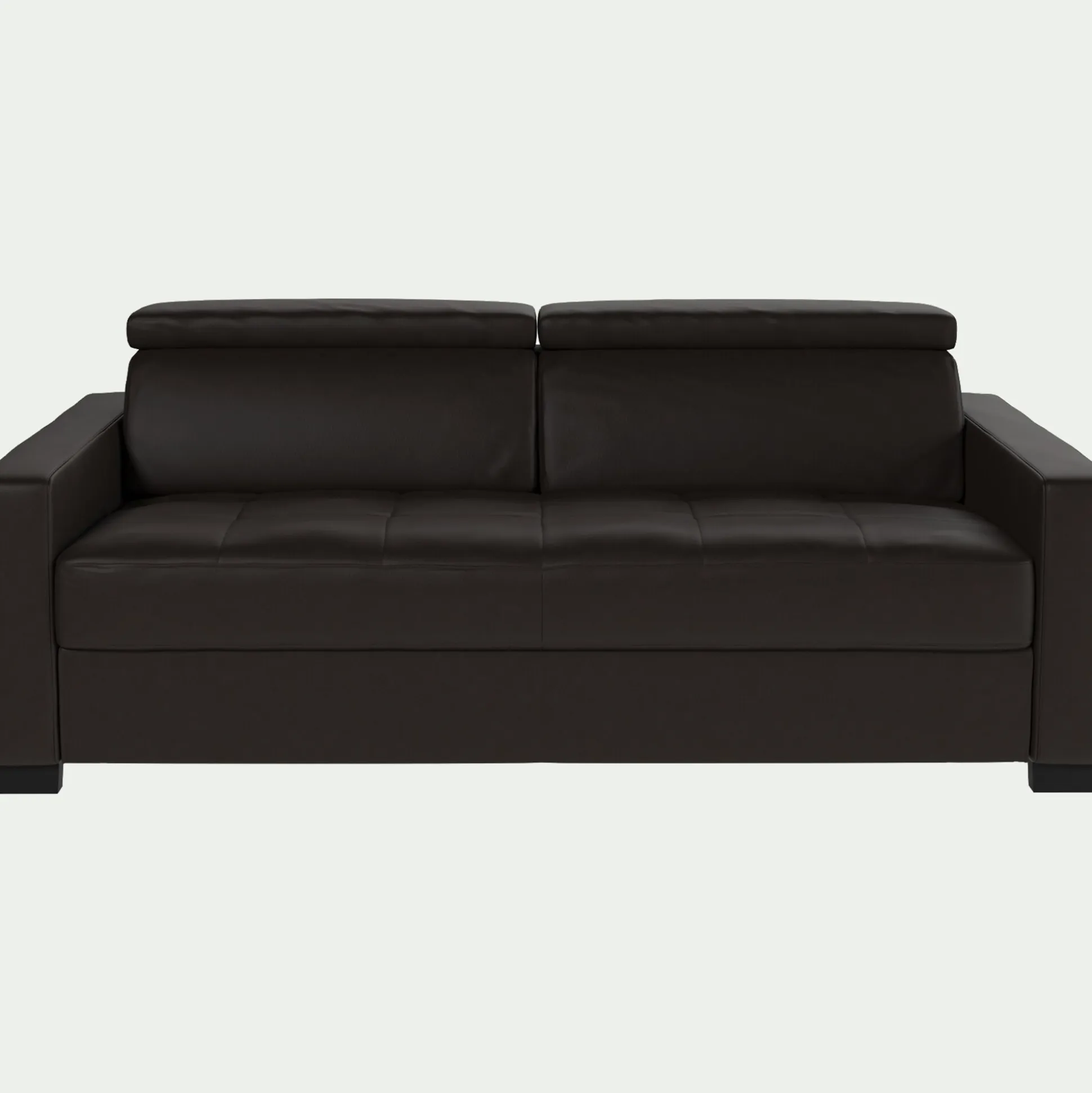 Canapé 3 places fixe en cuir avec accoudoirs 15cm - marron