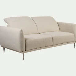 Canapé 3 places fixe en tissu avec fonction avance-recul - beige roucas