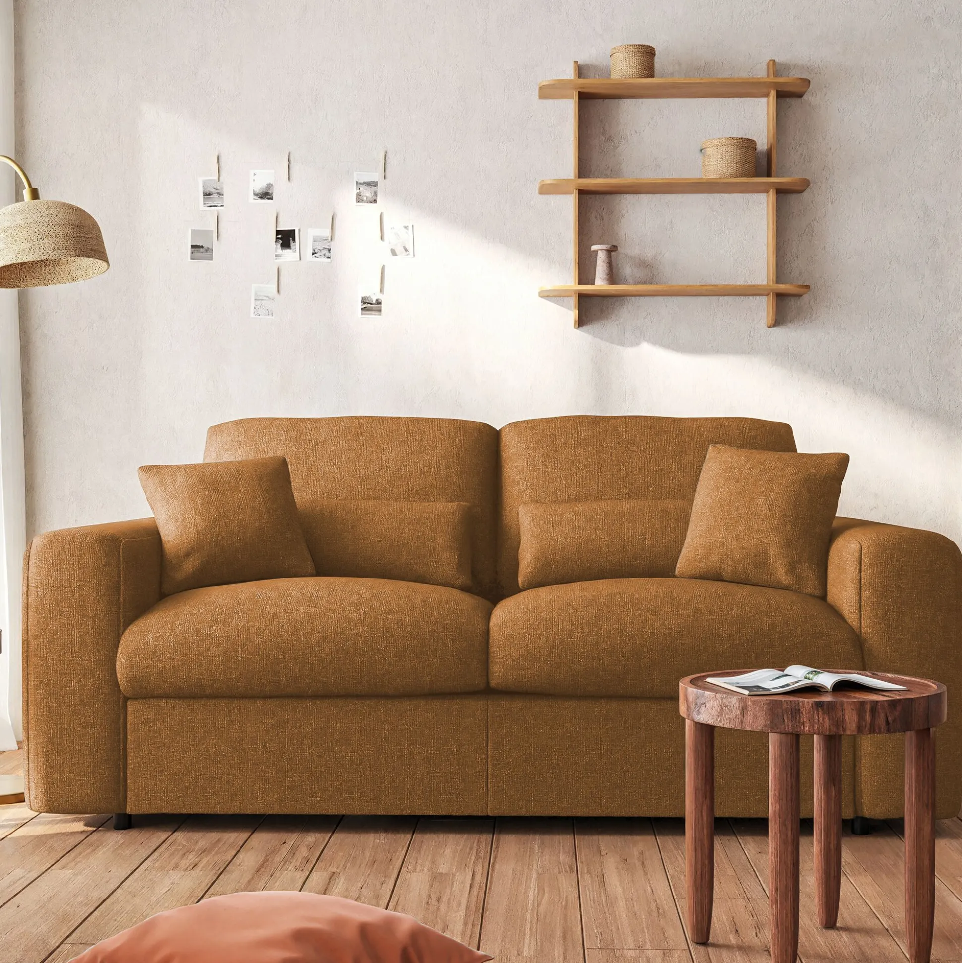 Canapé 3 places fixe en tissu chenille Benjo - jaune argan