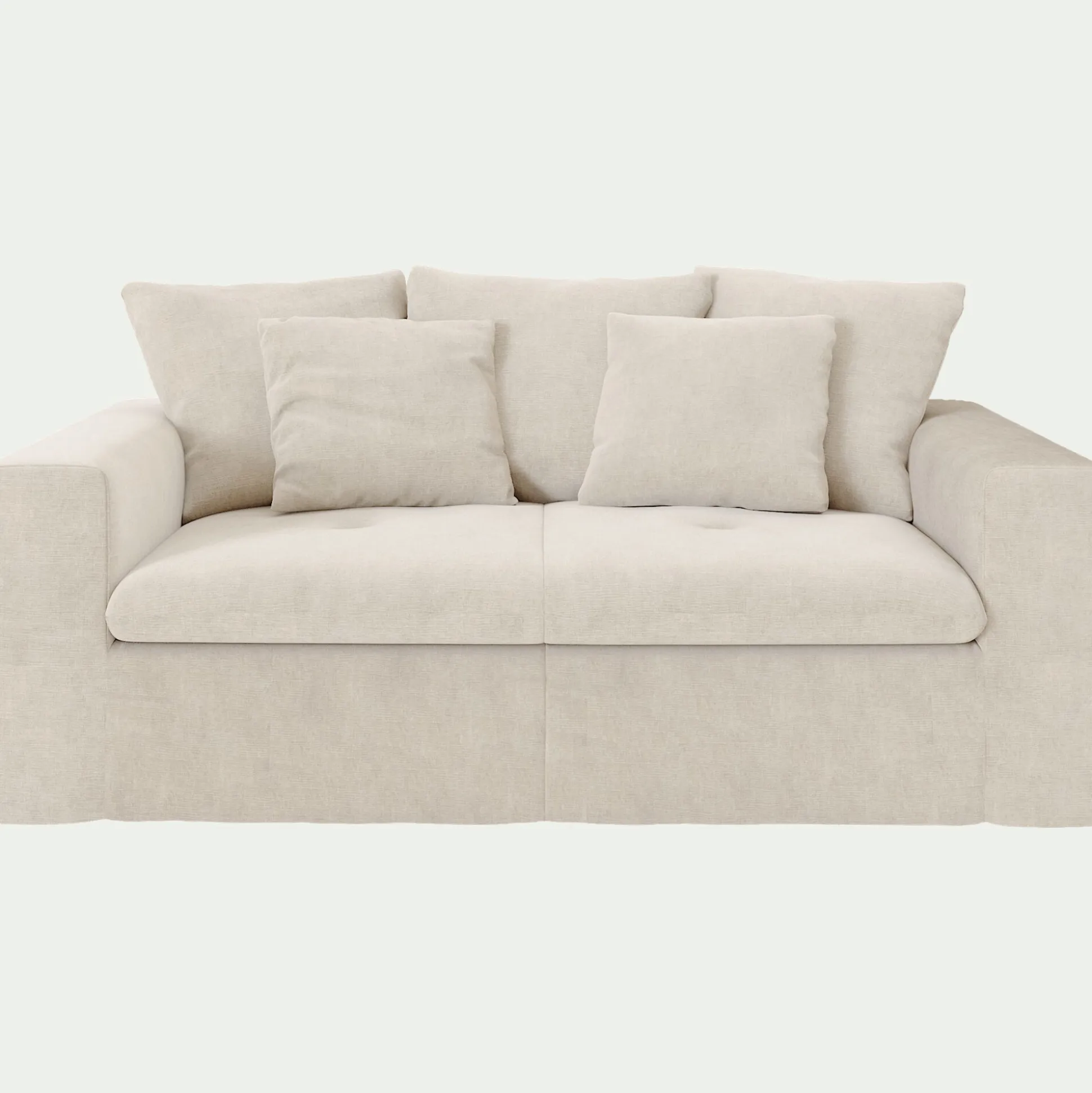 Canapé 2 places fixe en tissu doux tramé - beige