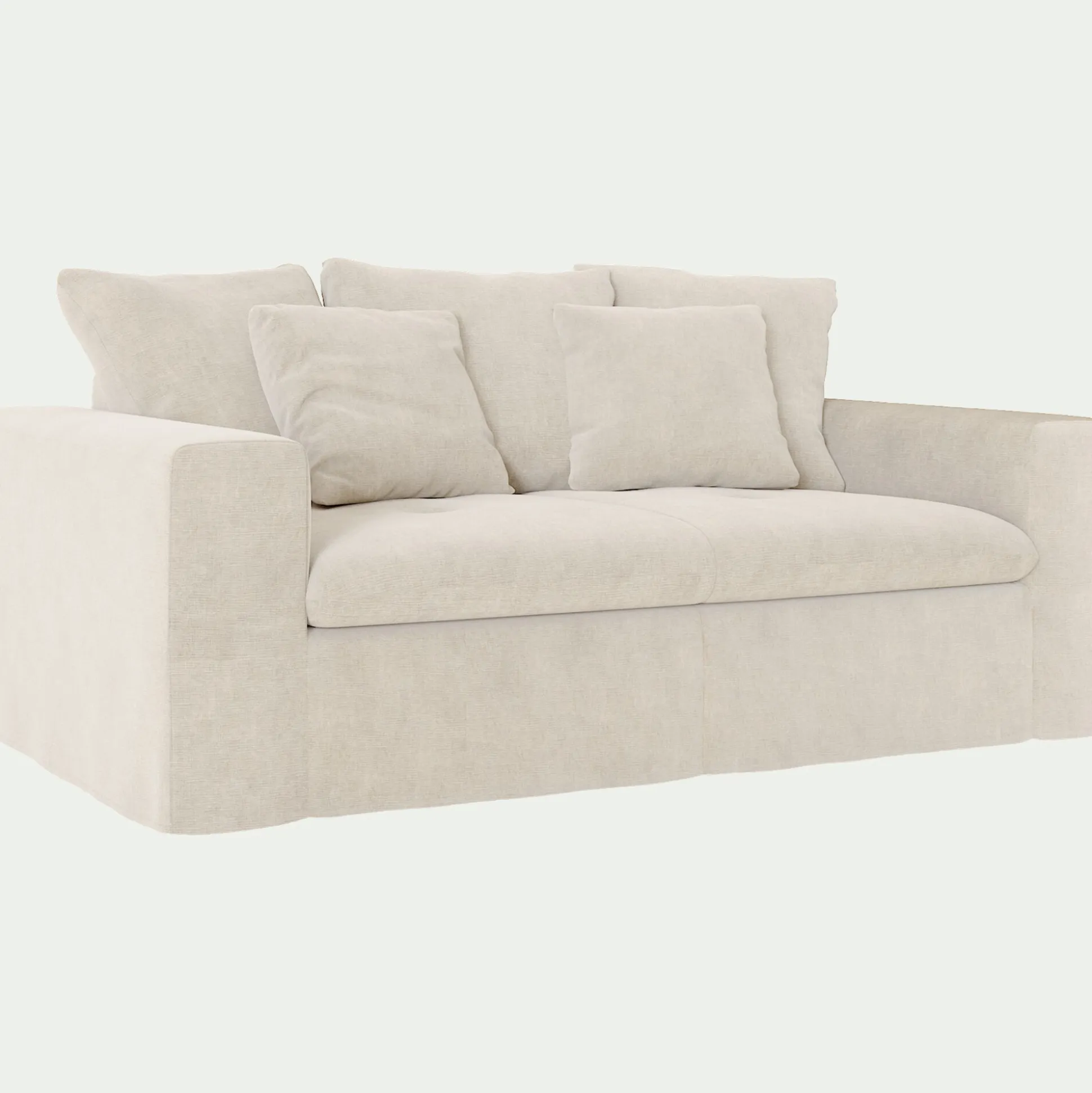 Canapé 2 places fixe en tissu doux tramé - beige