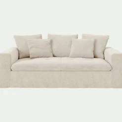 Canapé 3 places fixe en tissu doux tramé - beige