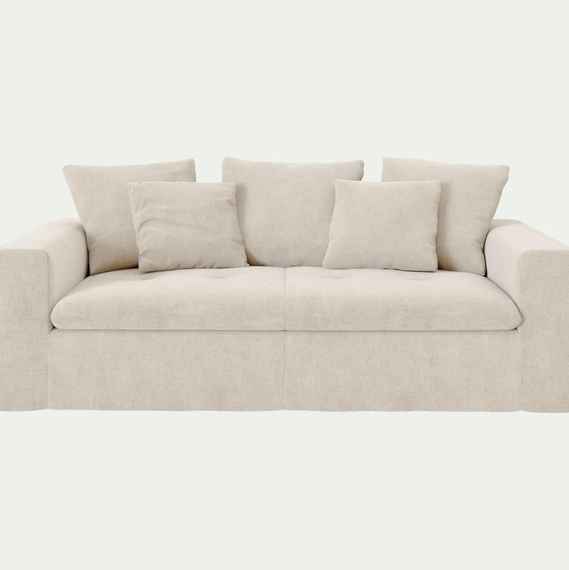 Canapé 3 places fixe en tissu doux tramé - beige