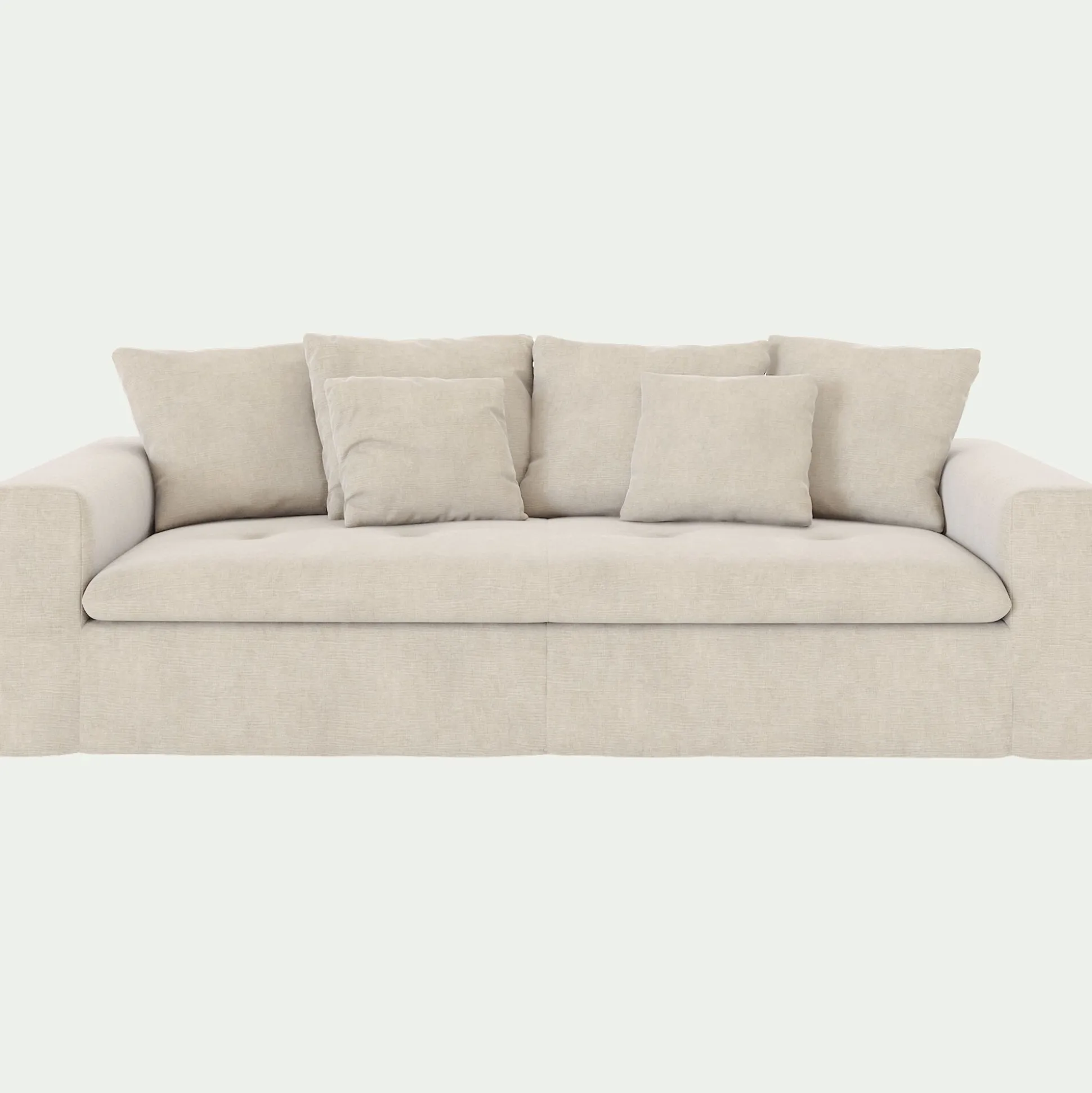 Canapé 4 places fixe en tissu doux tramé - beige