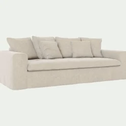 Canapé 4 places fixe en tissu doux tramé - beige