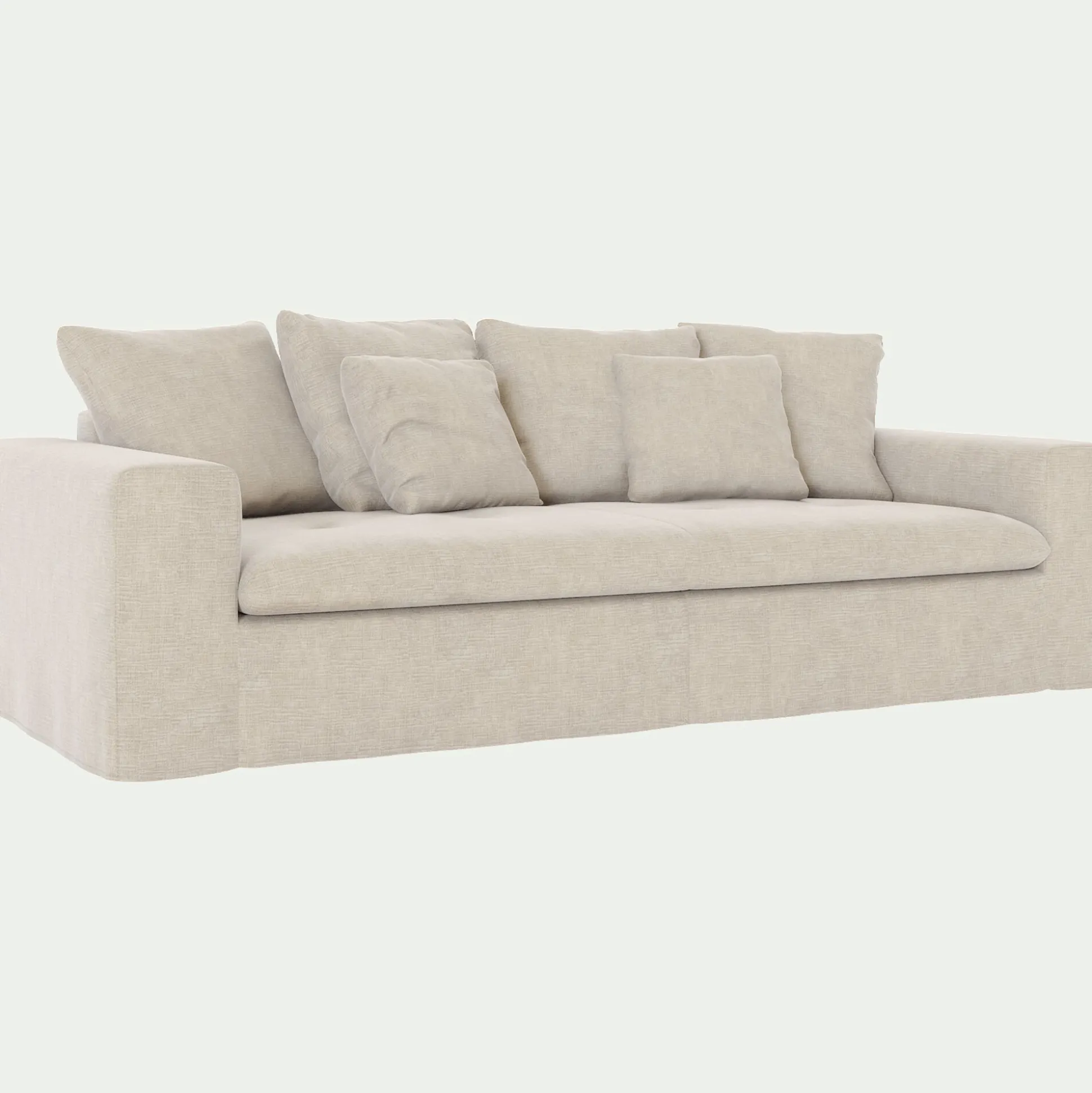 Canapé 4 places fixe en tissu doux tramé - beige