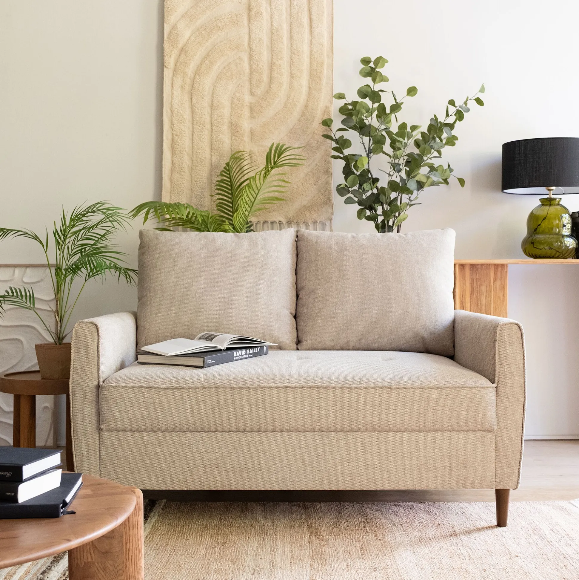 Canapé 2 places fixe en tissu Loft - beige roucas