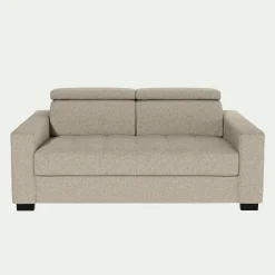 Canapé 2 places fixe en tissu pop avec accoudoirs 20cm - beige