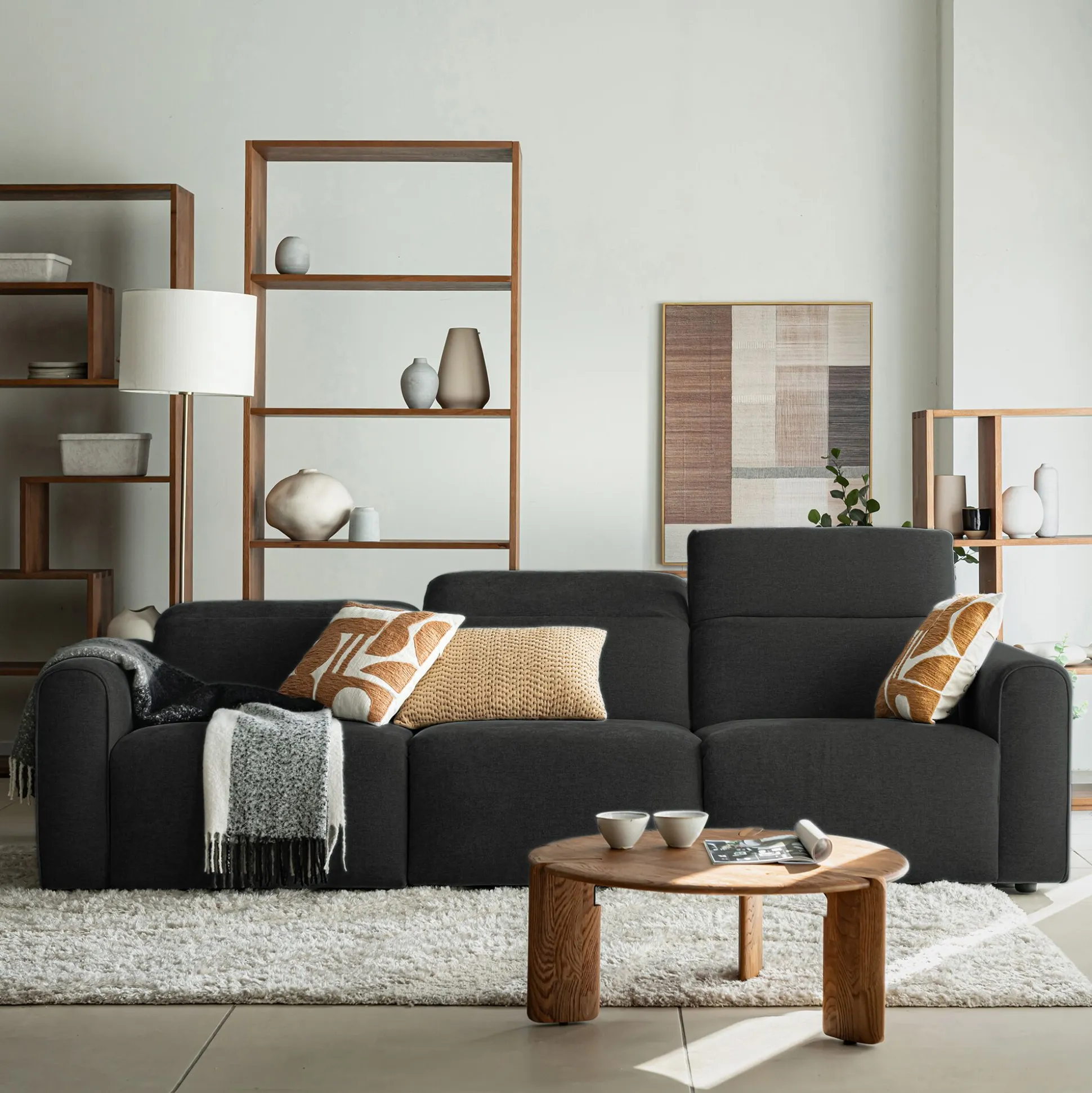 Canapé 5 places 2 relax en tissu - gris anthracite