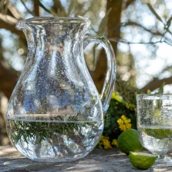 Carafe avec anse en verre bullé 1,5L - transparent