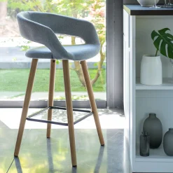 Chaise de bar en tissu avec accoudoirs H65,5cm - gris