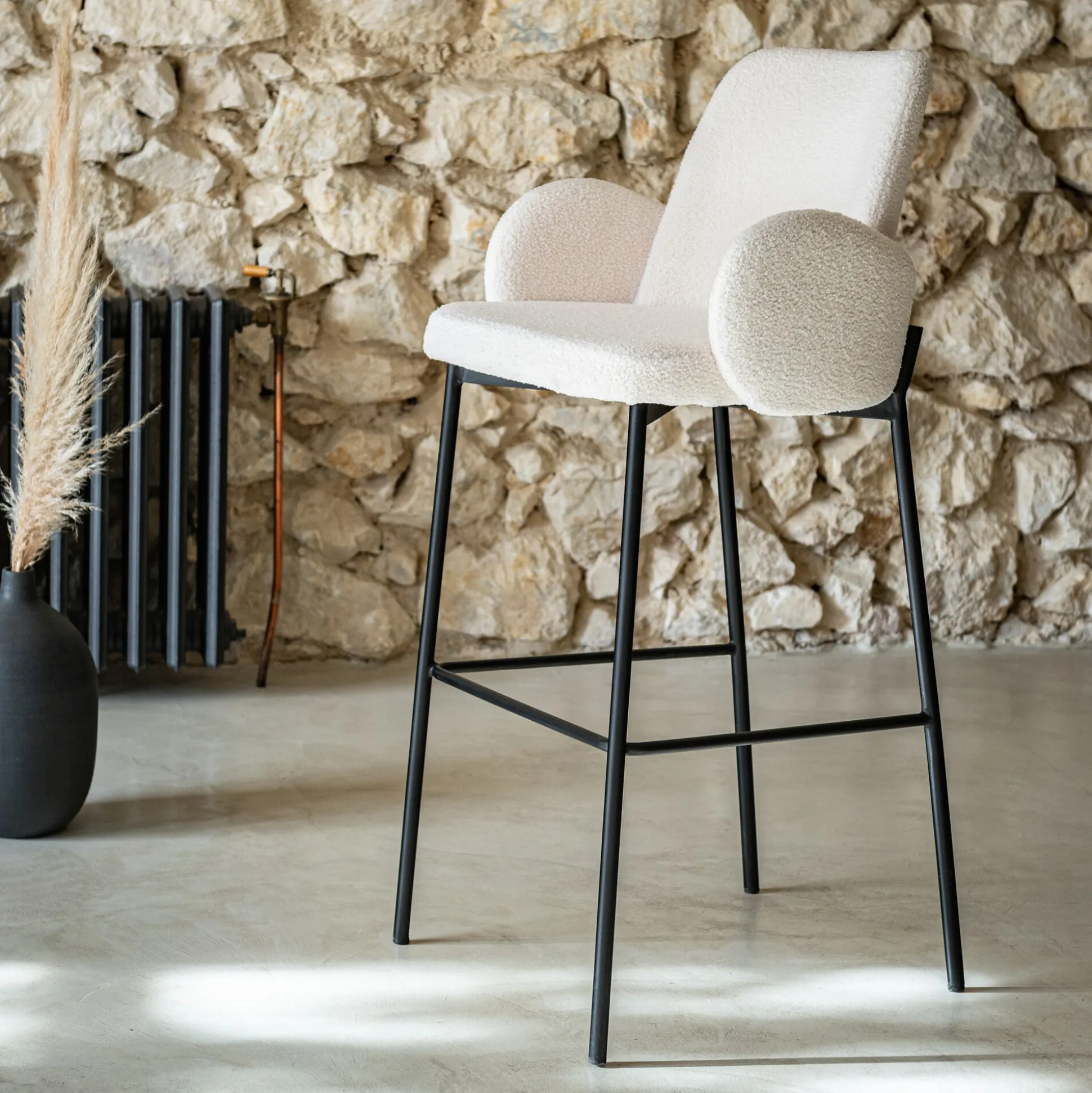Chaise de bar en tissu bouclette H65cm - blanc