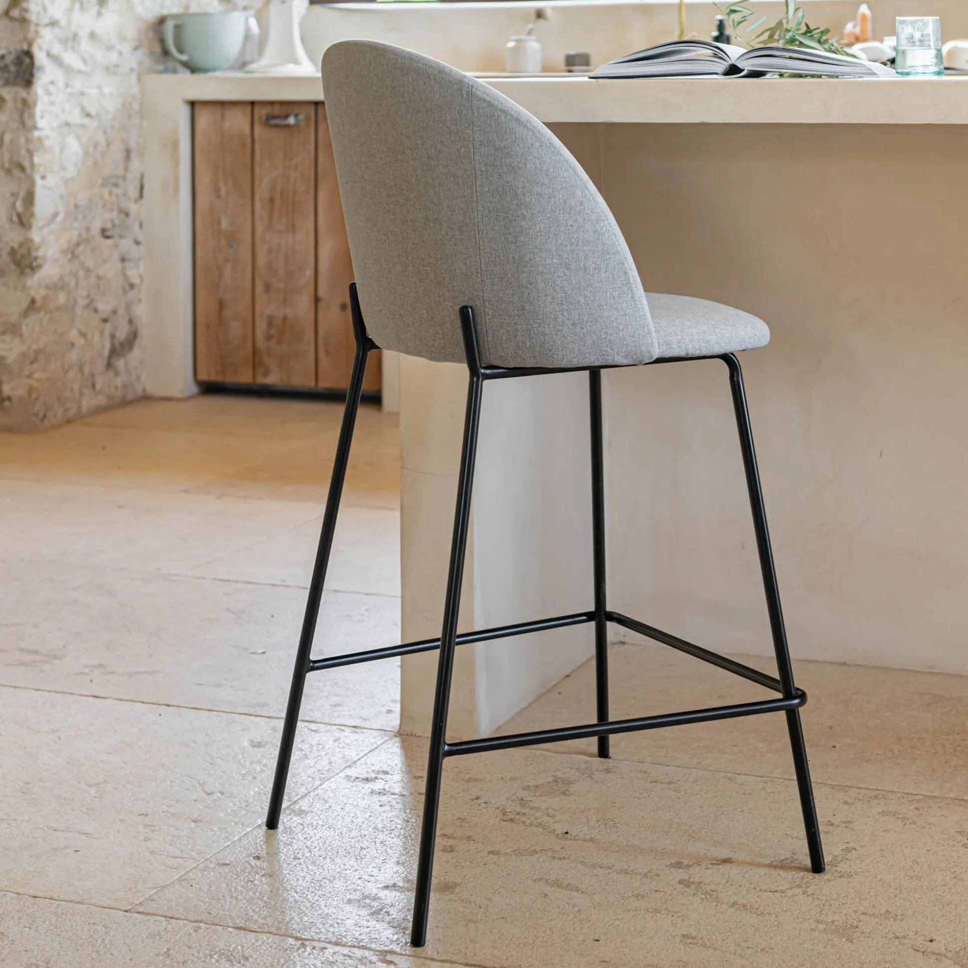 Chaise de bar en tissu H66cm - beige