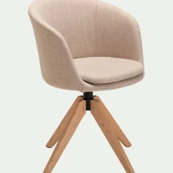 Chaise de bureau rotative en tissu et bois - beige