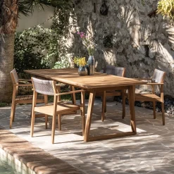 Chaise de jardin avec accoudoirs en teck FSC et cordage - bois clair