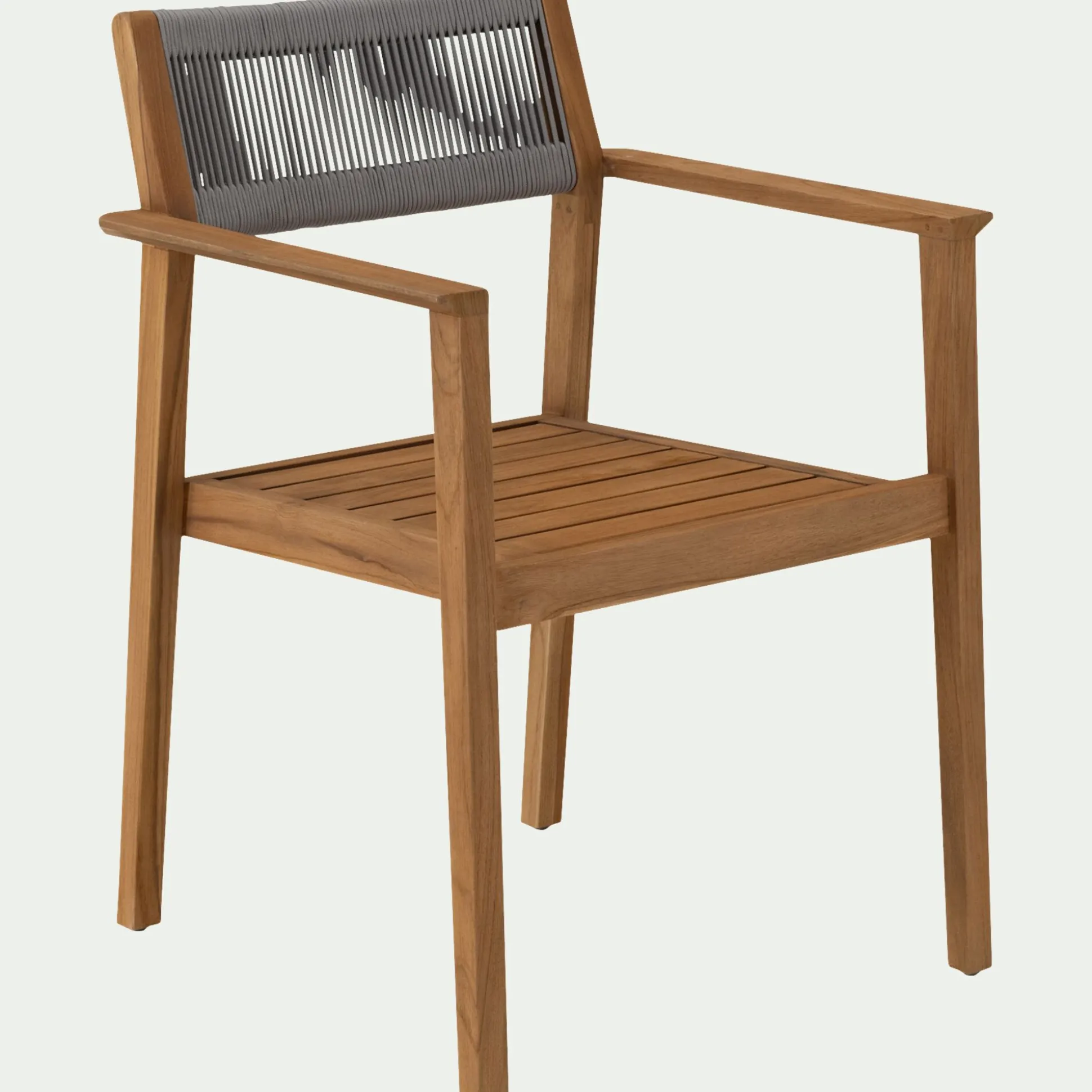 Chaise de jardin avec accoudoirs en teck FSC et cordage - bois clair