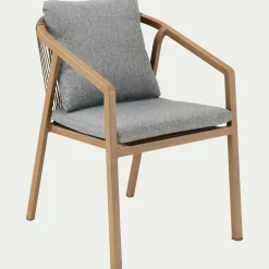 Chaise de jardin avec accoudoirs en aluminium effet bois - gris