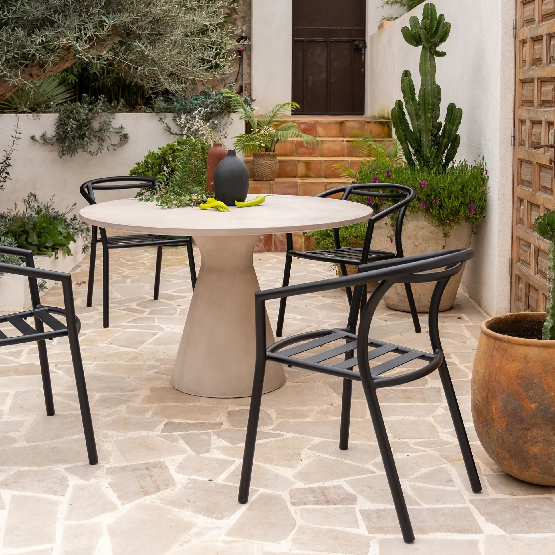 Chaise de jardin avec accoudoirs en aluminium - noir