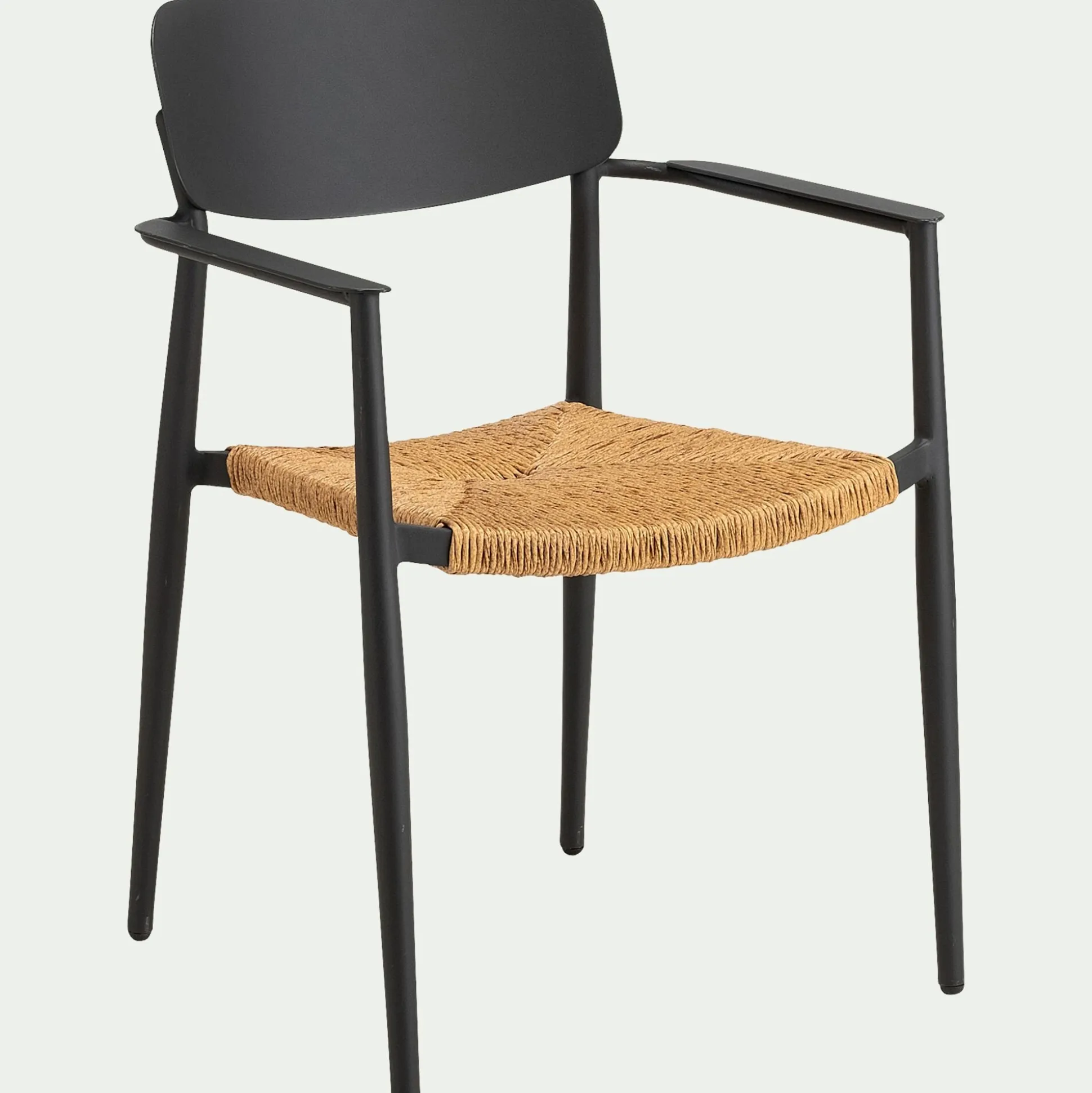 Chaise de jardin empilable avec accoudoirs en aluminium et résine tressée - gris anthracite