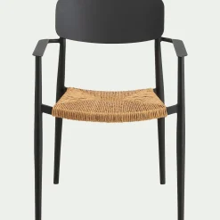 Chaise de jardin empilable avec accoudoirs en aluminium et résine tressée - gris anthracite