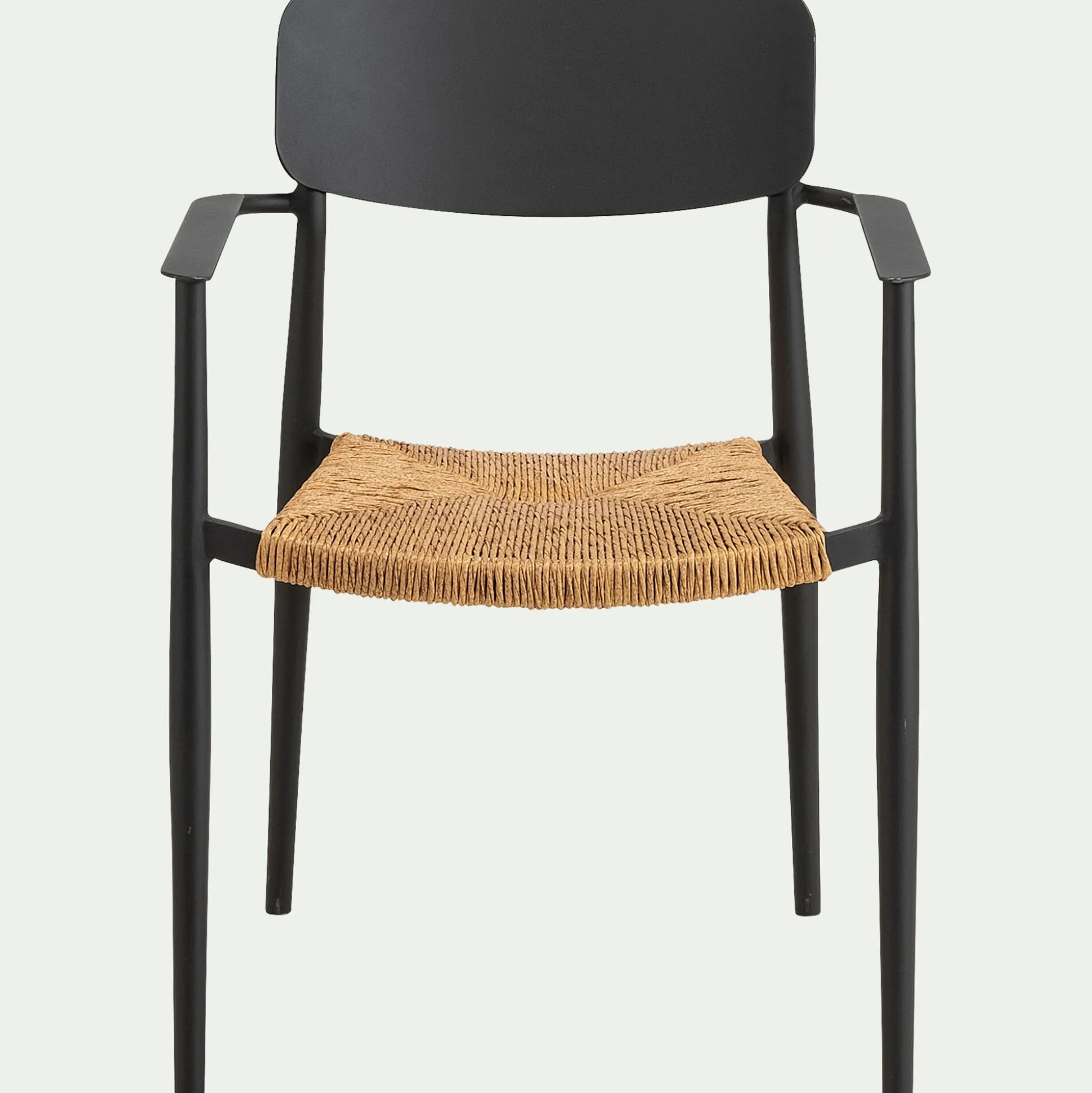 Chaise de jardin empilable avec accoudoirs en aluminium et résine tressée - gris anthracite