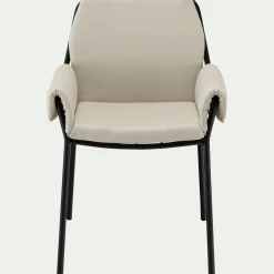 Chaise de jardin rembourrée avec accoudoirs en acier et tissu - beige