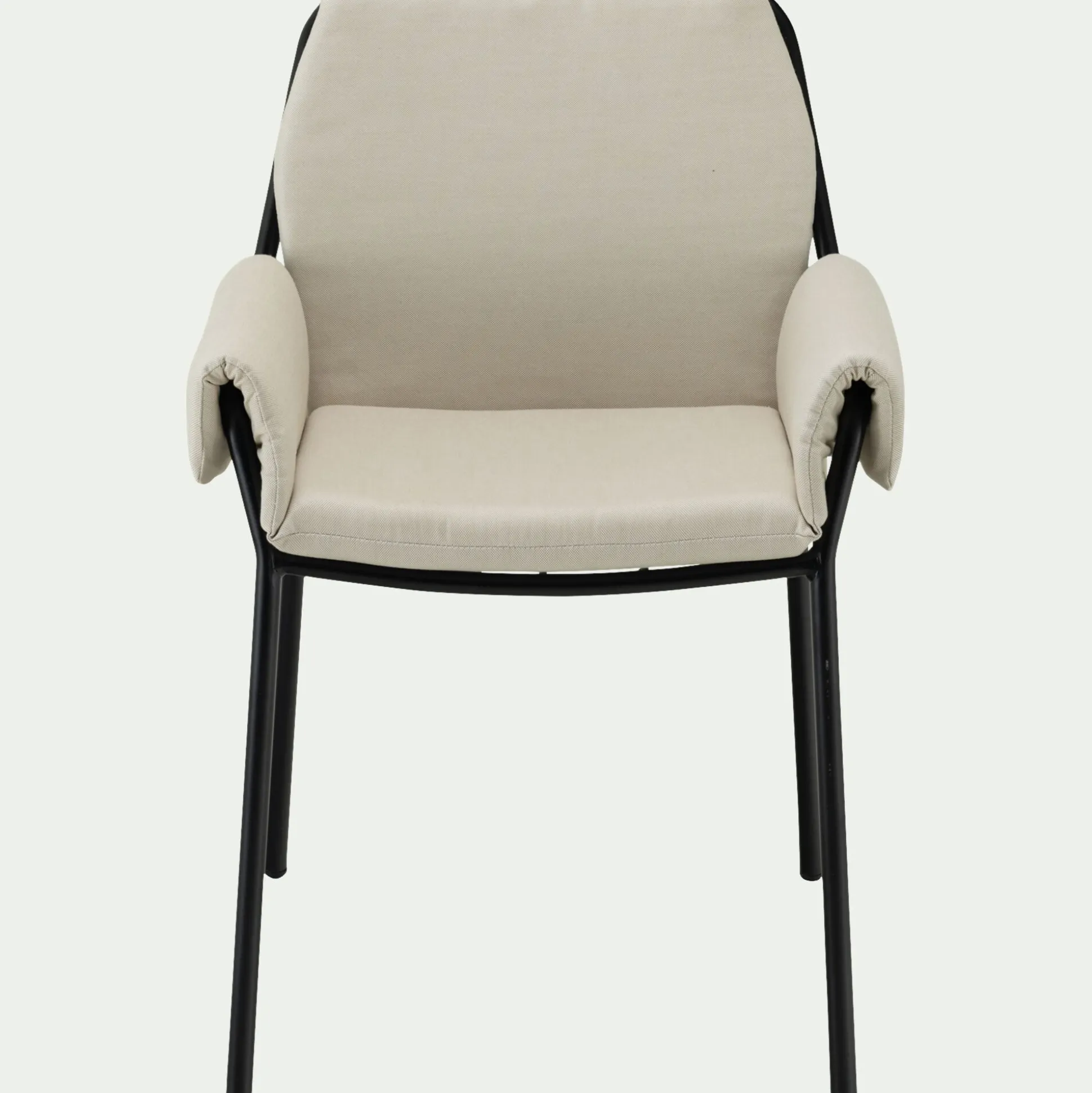 Chaise de jardin rembourrée avec accoudoirs en acier et tissu - beige