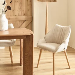 Chaise de repas en tissu - blanc écru