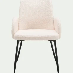 Chaise en tissu bouclette avec accoudoirs - blanc