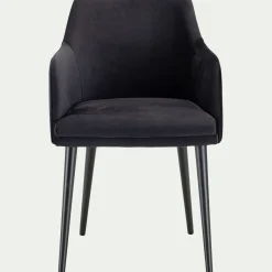 Chaise en tissu effet velours avec accoudoirs - noir