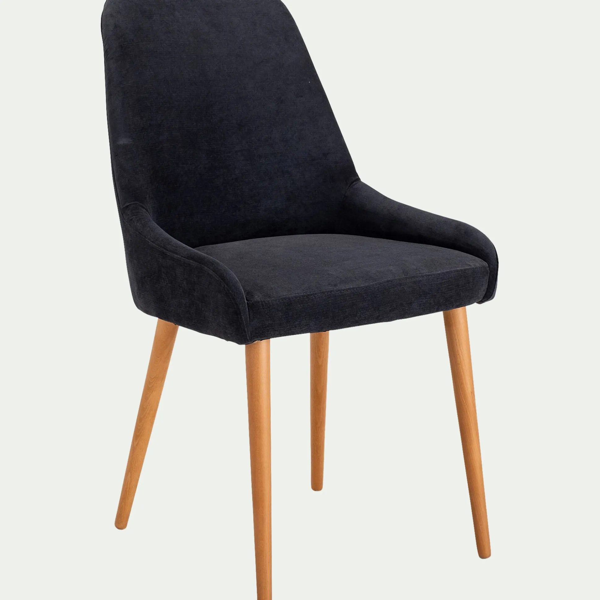 Chaise en tissu effet velours et piètement naturel - noir