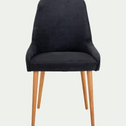 Chaise en tissu effet velours et piètement naturel - noir