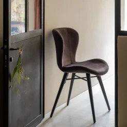 Chaise en tissu effet velours sans accoudoirs - noir