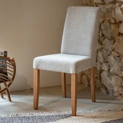 Chaise en tissu et piètement hêtre massif - beige