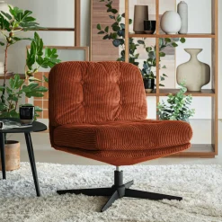 Chaise pivotante en velours côtelé et piétement en fer - brun rustrel