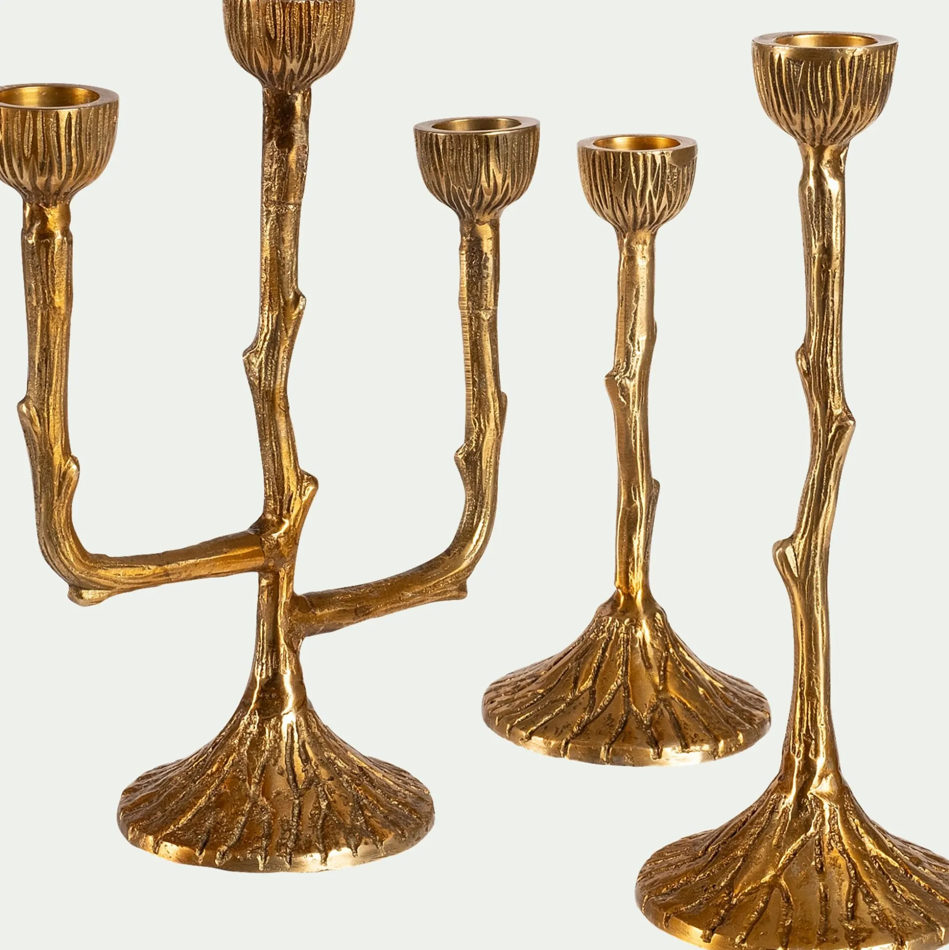 Chandelier effet bois en laiton H20cm - doré