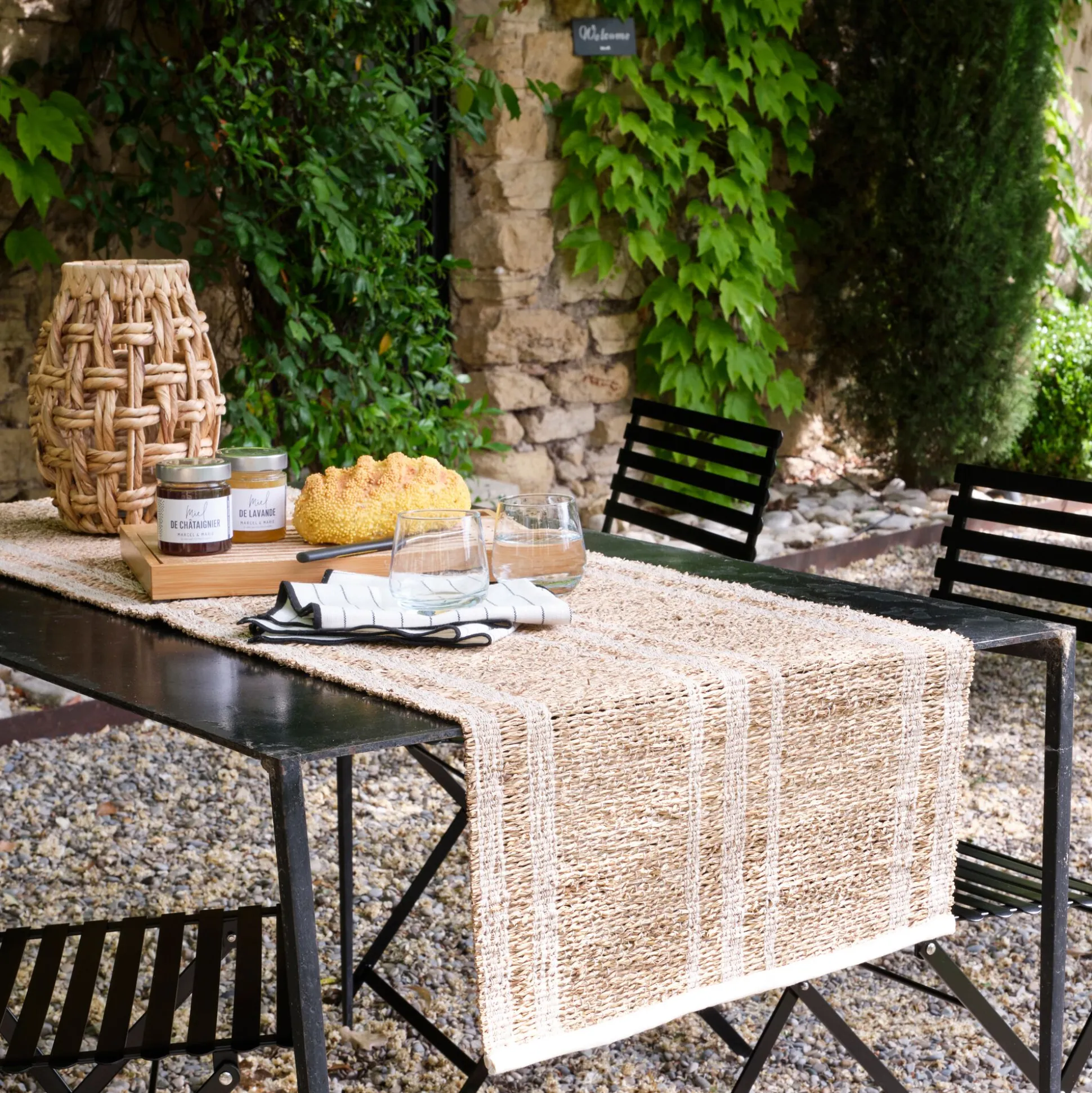 Chemin de table en paille et coton - naturel 50x150cm