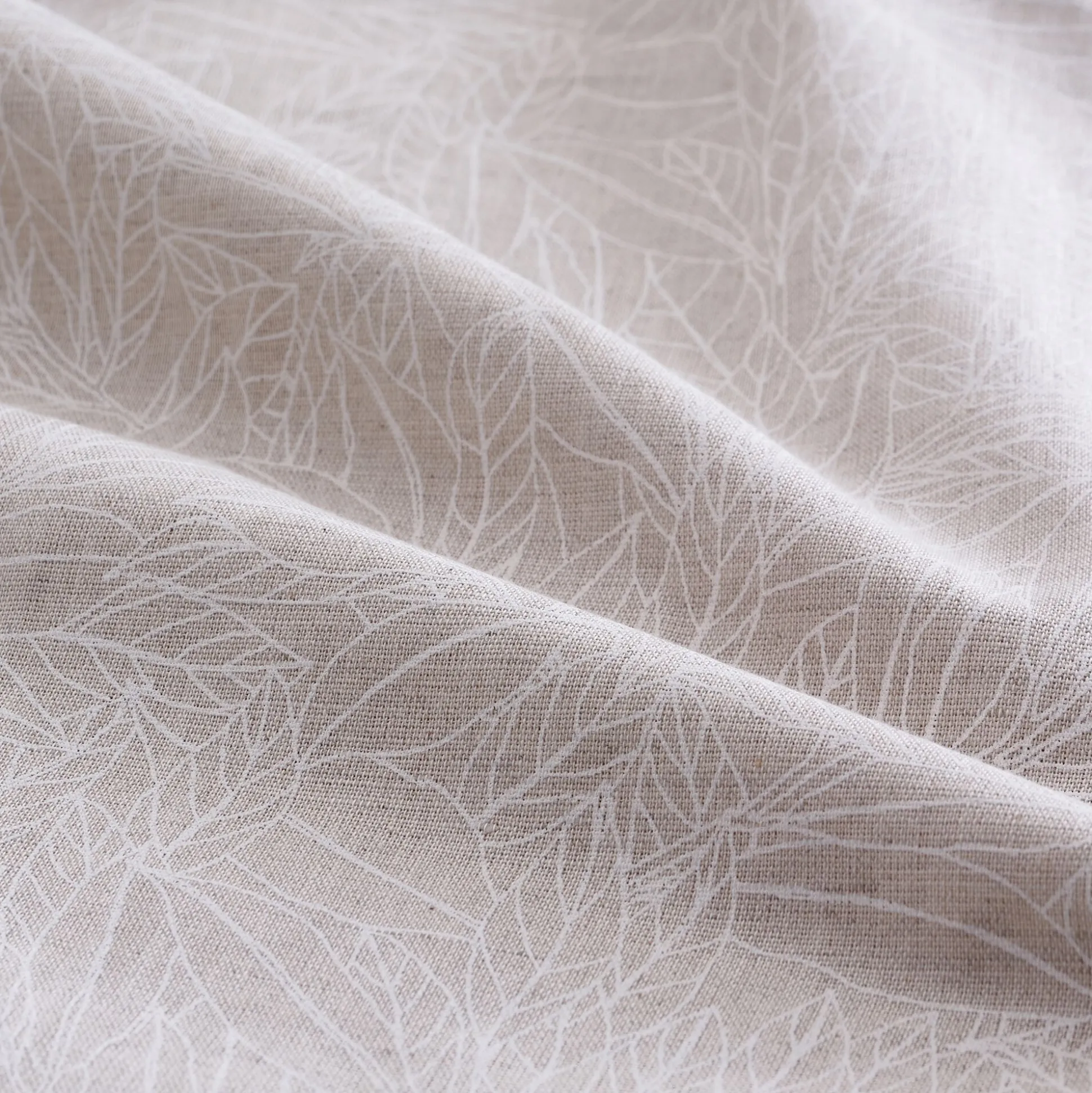 Chemin de table motif laurier en lin et coton - beige 50x150cm