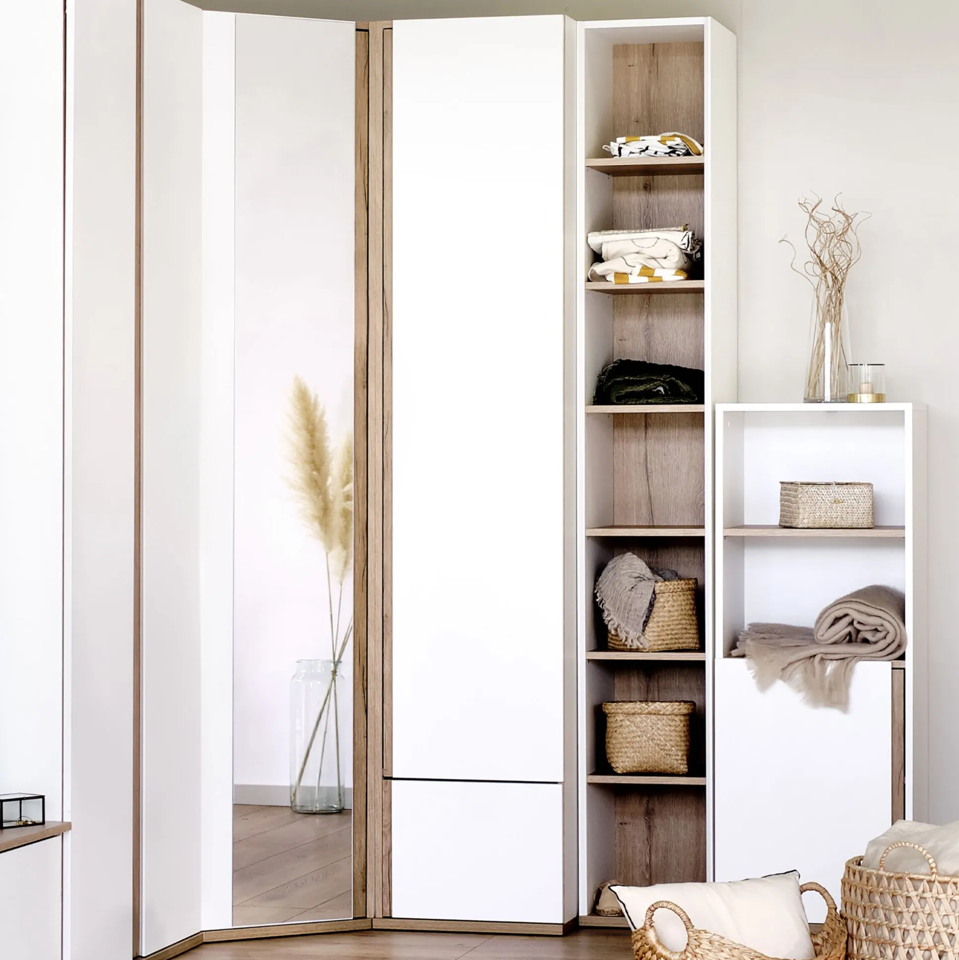Colonne de rangement en bois effet chêne H235xL35cm - blanc