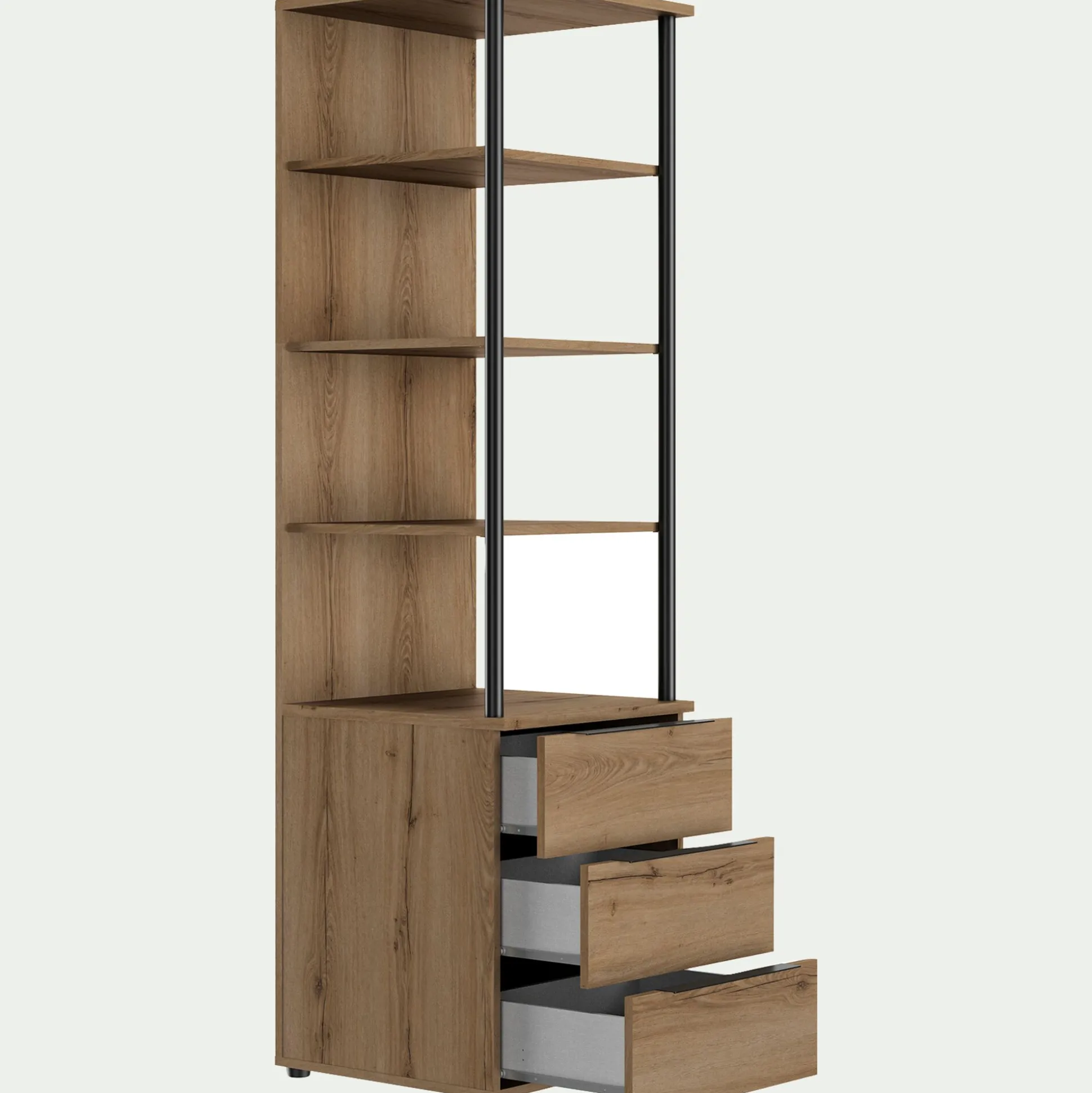 Colonne de rangement 3 tiroirs en bois H210cm - bois clair
