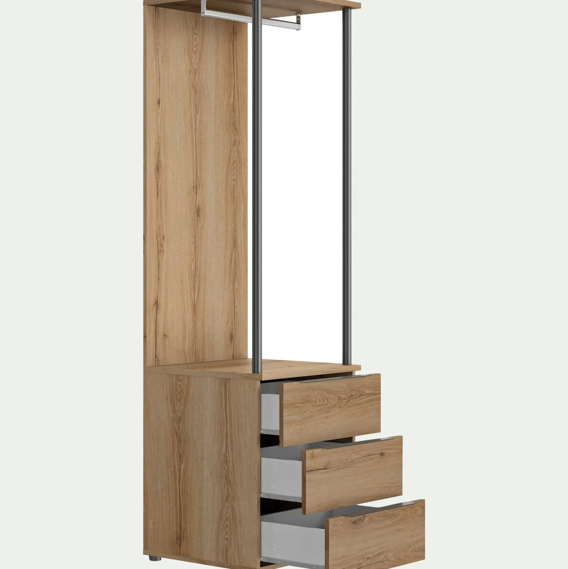 Colonne de rangement 3 tiroirs en bois H210cm - bois clair