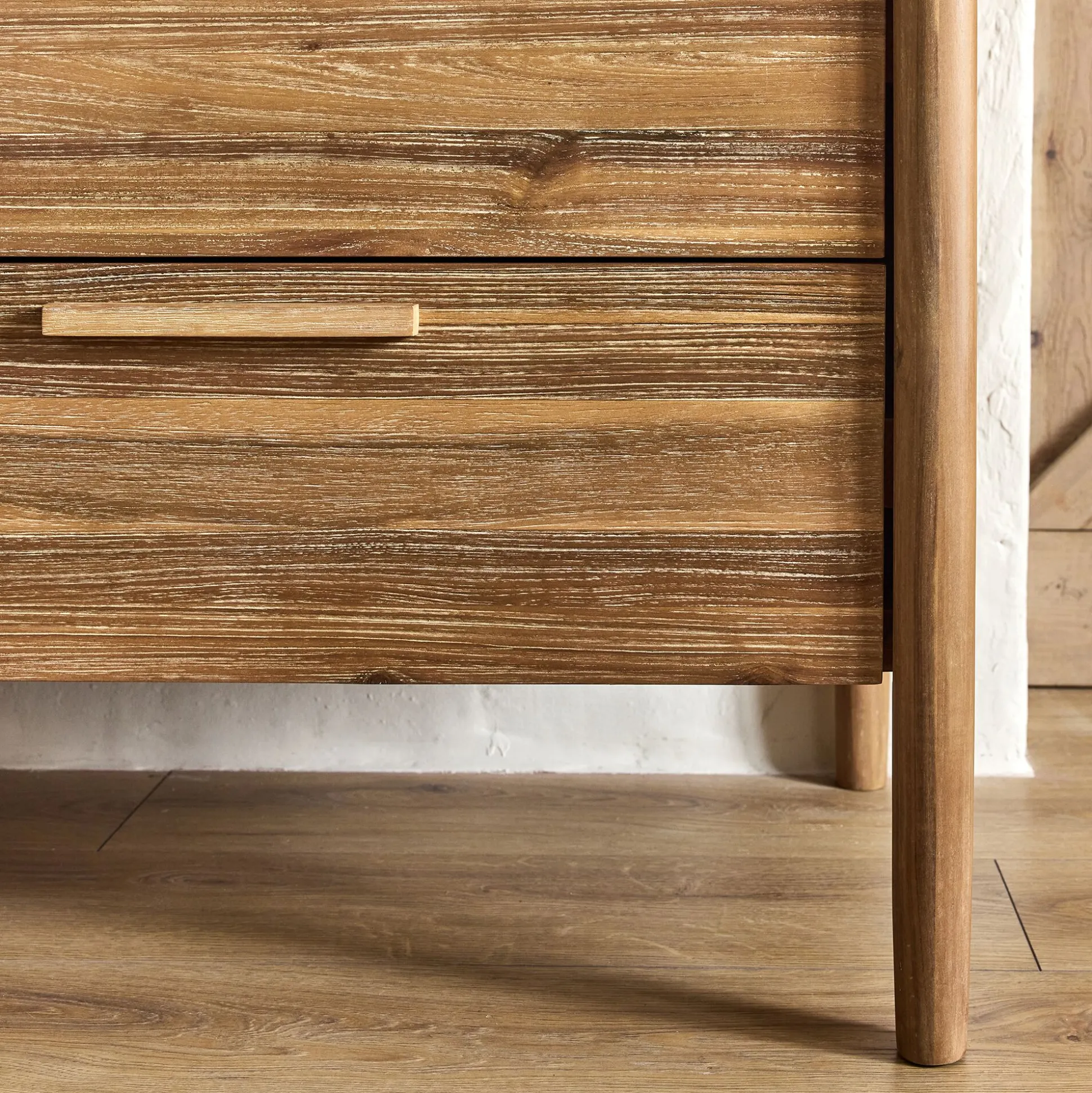 Commode 6 tiroirs en bois d'acacia massif - bois clair