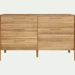 Commode 6 tiroirs en bois d'acacia massif - bois clair