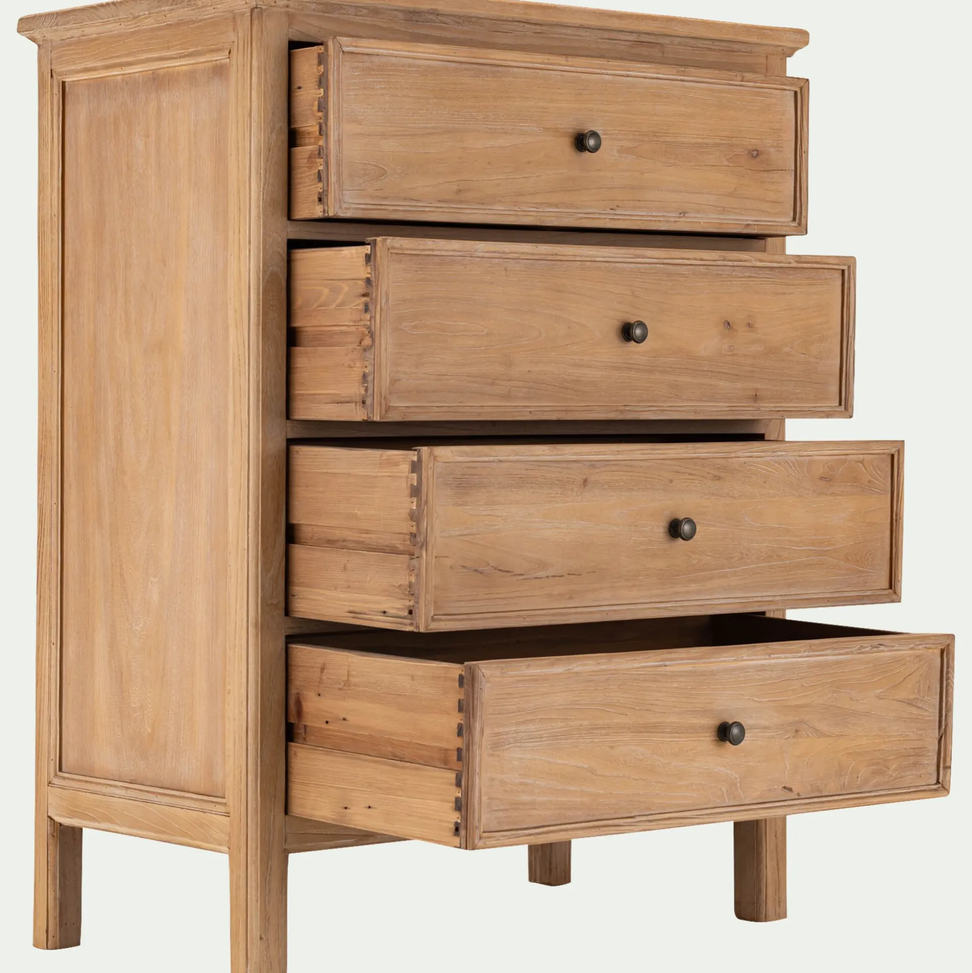 Commode 4 tiroirs en bois d'orme et de pin - bois clair