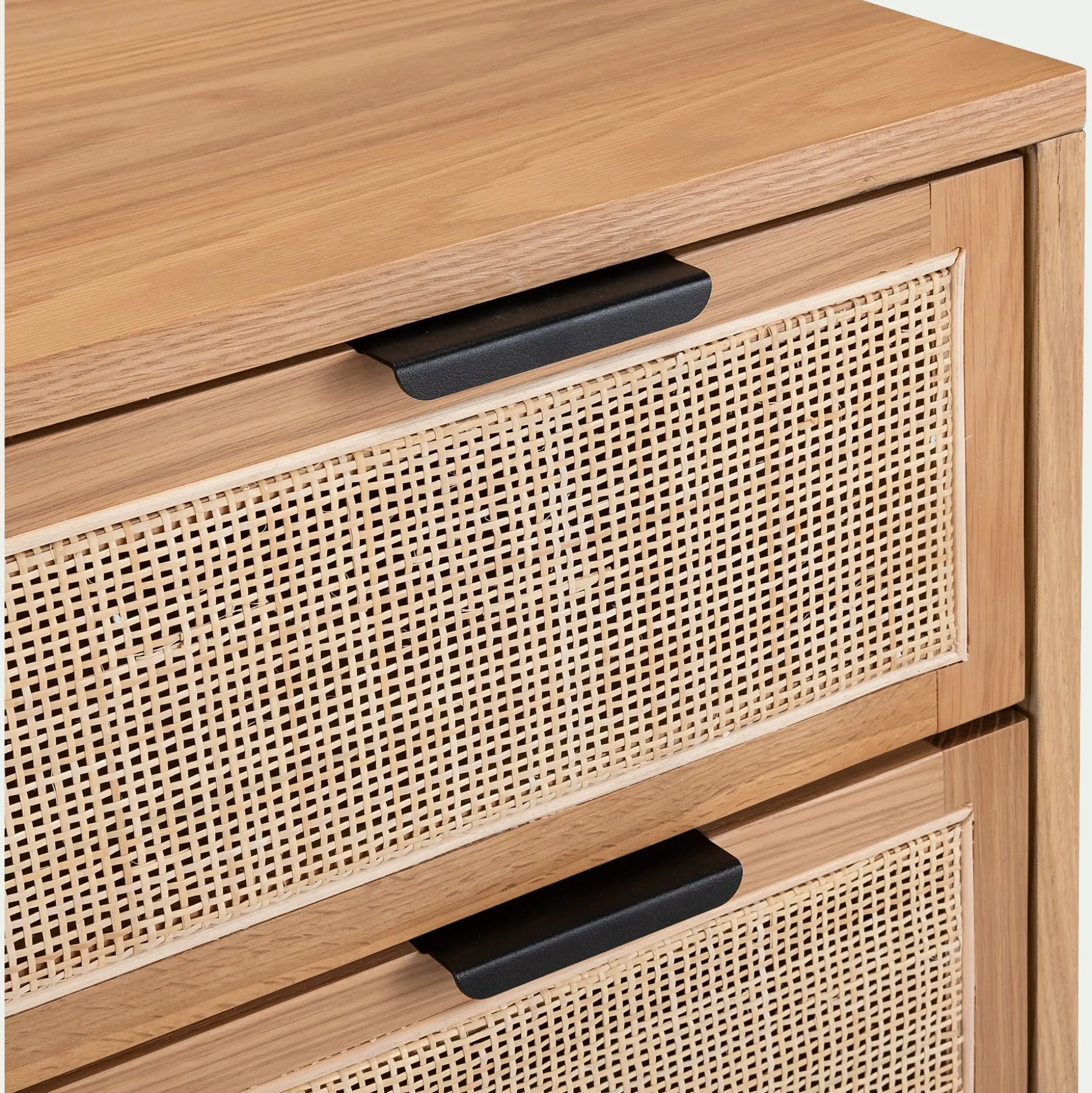 Commode 3 tiroirs en bois et cannage - bois clair