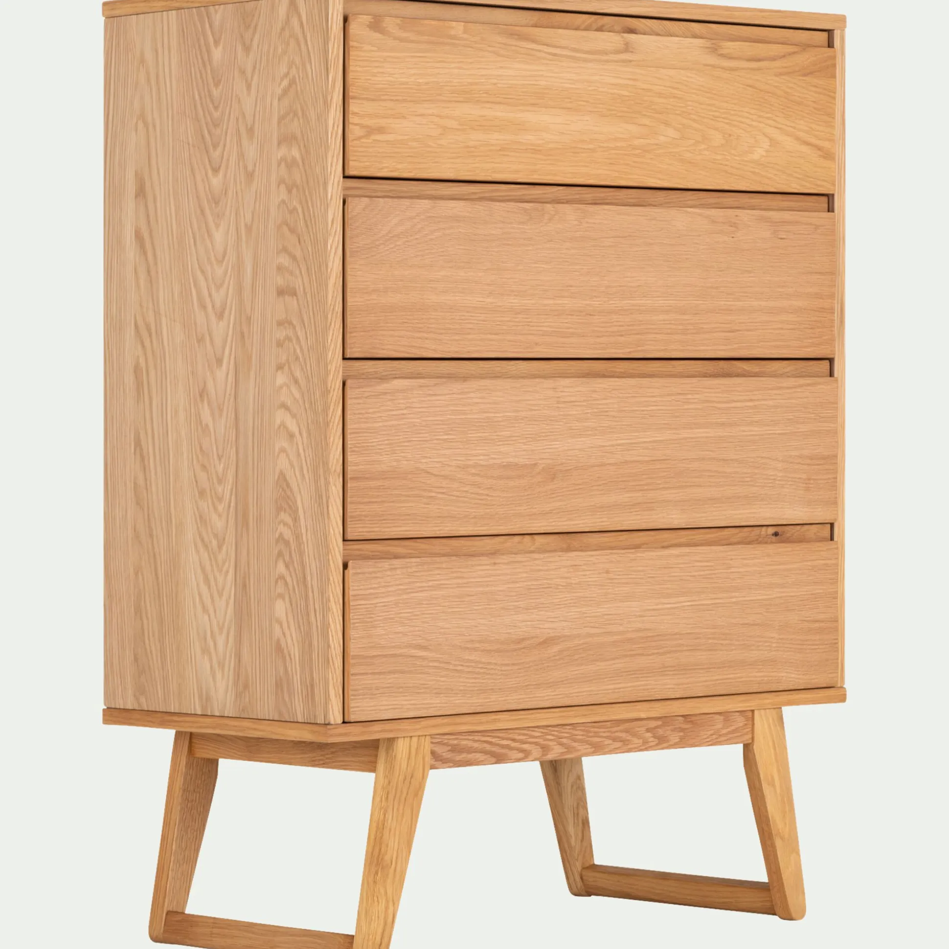 Commode 4 tiroirs en plaqué chêne - bois clair