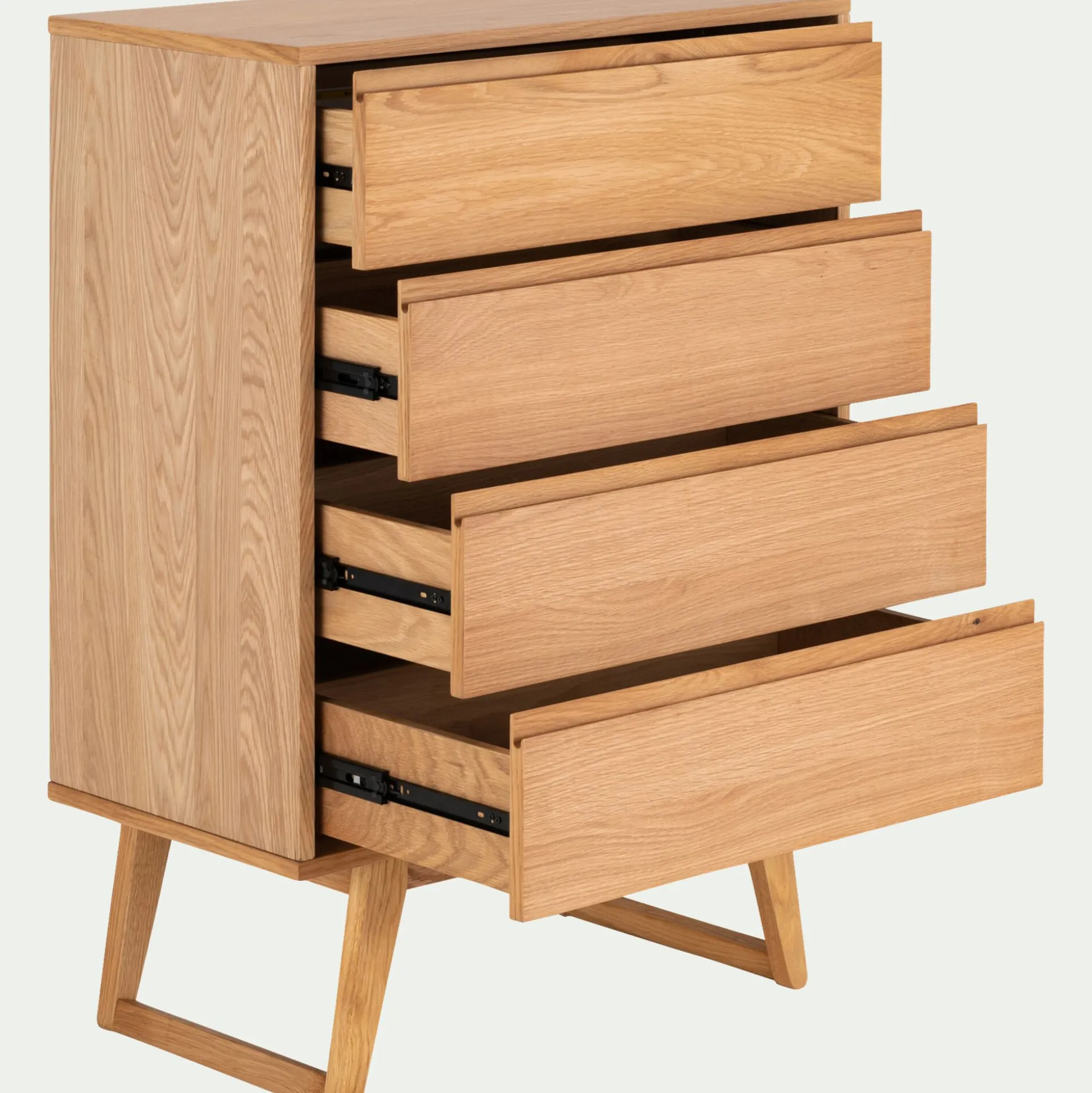 Commode 4 tiroirs en plaqué chêne - bois clair