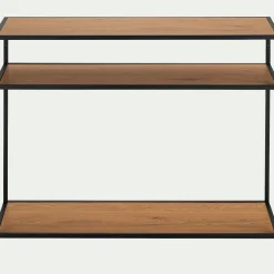 Console 3 plateaux en métal et effet chêne L120xP35xH79cm - bois foncé