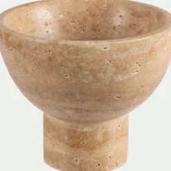 Coupe décorative en travertin D13,6xH11,5cm - naturel