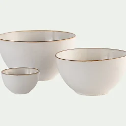 Coupelle en grès avec liseré marron D9cm - blanc